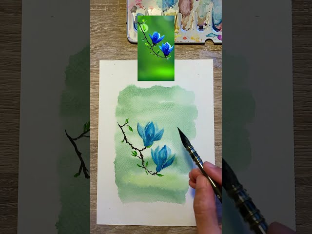 Easy Watercolor Magnolia #Shorts #Art #Watercolor