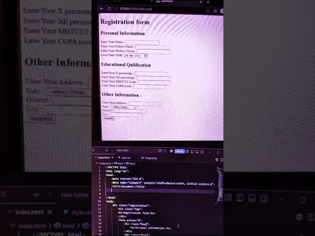 Registration form using html & css #css #html #coding