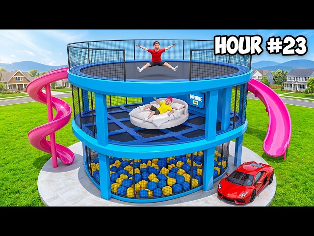 I Spent 24 Hours In A Trampoline House!