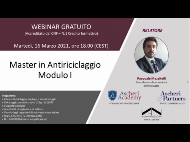 Master in Antiriciclaggio - Modulo I