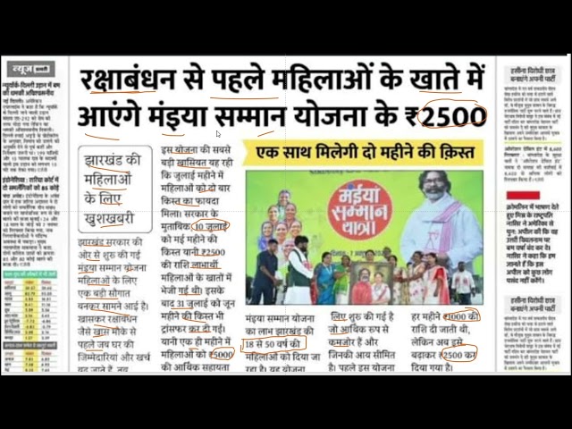 Maiya Yojana (रक्षाबंधन के पहले महिलाओँ के खाते में आएगे मैया सम्मान योजना के 5000 रु की राशि #maiya