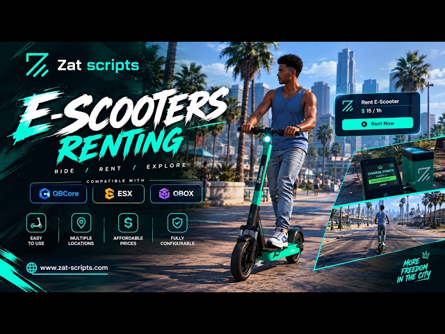 [ZaT-SCRIPTS] [QBCore / ESX / QBOX]  E-Scooters + Rental + Open source YTD Textures (ALL IN ONE)