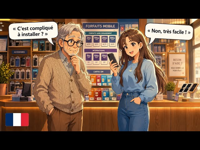 10 Simple French Conversations | Buying a SIM Card & Mobile Plan (A1–A2) ⭐