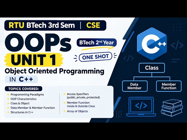 OOPs Unit 1 BTech 2nd year | RTU BTech 3rd Sem OOPs Unit 1 CSE | ONESHOT