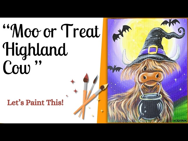 "Moo Or Treat" Highland Cow - Acrylic Painting Tutorial - Step By Step