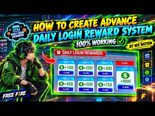 HOW TO CREATE ADVANCED DAILY LOGIN REWARDS SYSTEM IN FREE FIRE CRAFTLAND SCRIPT #crafyland #freefire