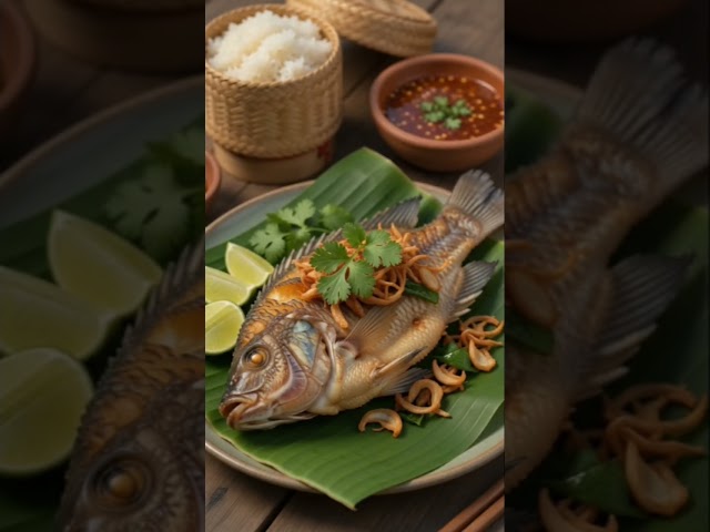 Crispy Thai Fried Fish by the Lake with an Adorable Orange Cat Chef #cat #vlog