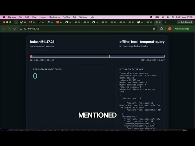 Blastline - Bitemporal supply-chain blast-radius analysis over real lockfile history. 