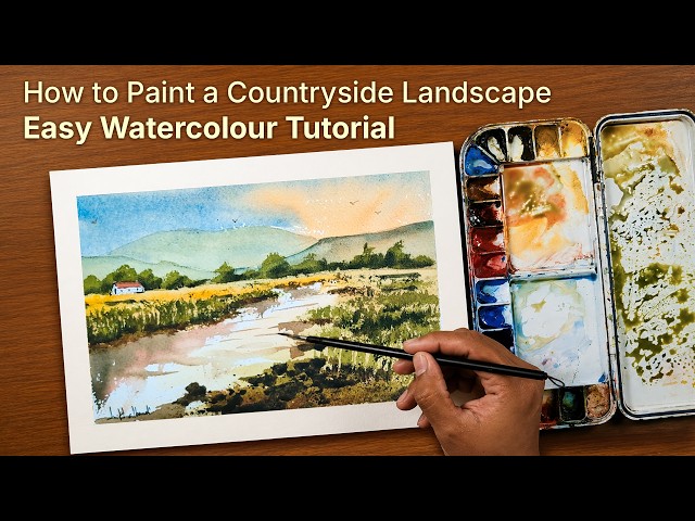 Watercolour Landscape Painting | Beautiful Countryside Scene