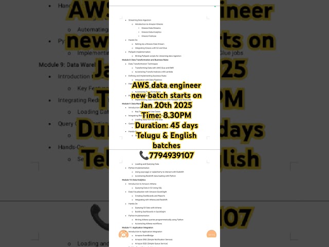 AWS data engineer new batch starts on Jan 20th 2025  #awsservices #aws #spark  #awsdataengineering