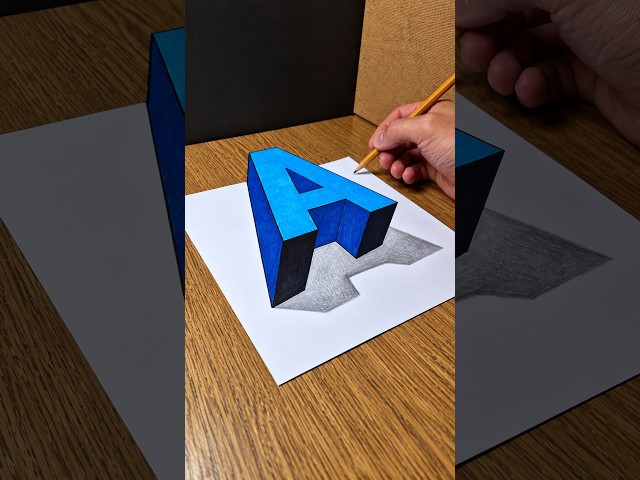 How to Draw a 3D Letter "A" 😱 Amazing Optical Illusion #shorts #drawingtutorial
