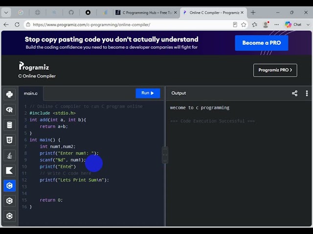 Start Coding C Using Online Compiler | Functions In C Programming