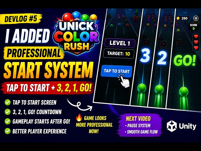 (Ep. 23) I Added a Professional Start System to My Unity Game! 🚀 | Tap To Start + 3,2,1 GO!