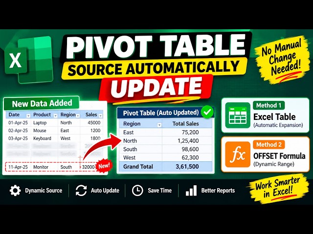 Excel Pivot Table Source Automatically Update | Table & OFFSET Formula Method