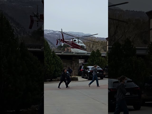 Helicopter taking off from hospital