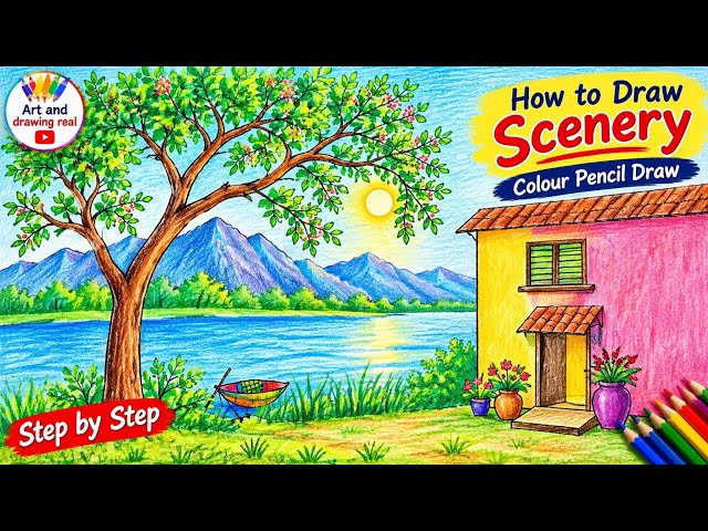 🎨 Amazing Village Scenery Drawing with Charcoal Pencil | Realistic Art #shorts