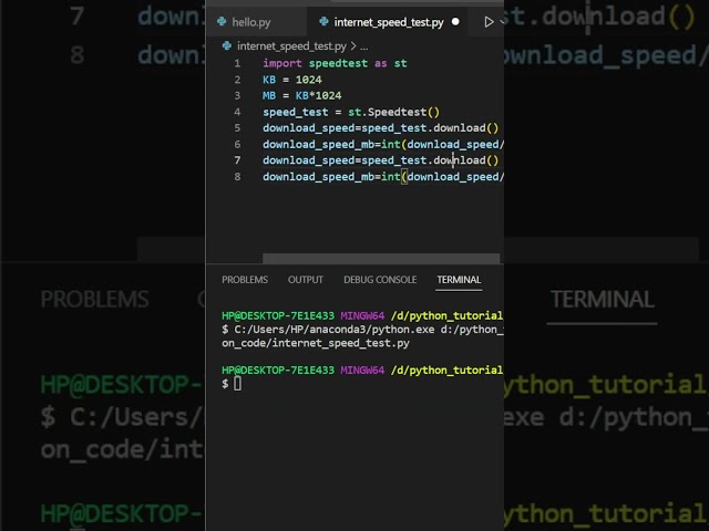 Check internet speed using python #python #shorts #ytshorts #short #shortvideo