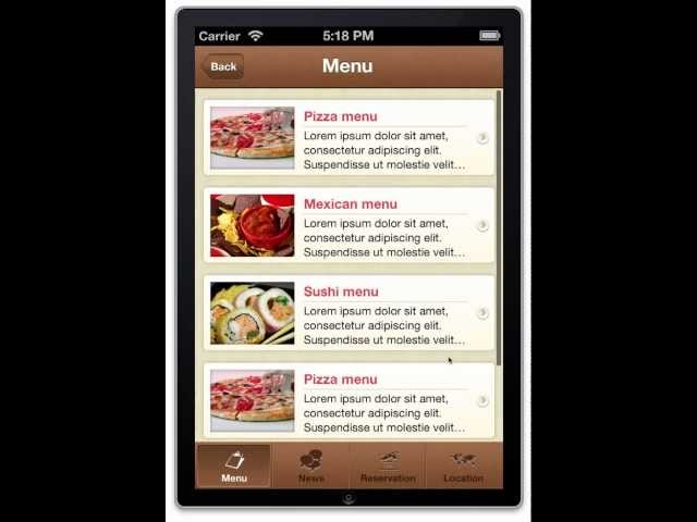 Restaurant App Template for iPhone - iOS 6.0 Source Code for Sale - Xcode