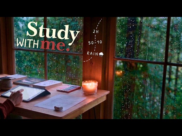 2 HOUR STUDY WITH ME 🌧️🍃🦉 Rainy Day In The Forest / Rain on Treehouse Roof / No Music / 50-10