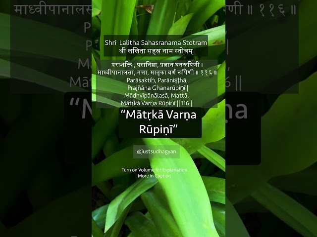 Shri Lalitha Sahasranamam Shloka 116 | पराशक्तिः परानिष्ठा  |Just Sudha Gyan