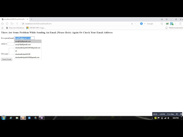 Email Sent Via MVC Net In Visual Studio