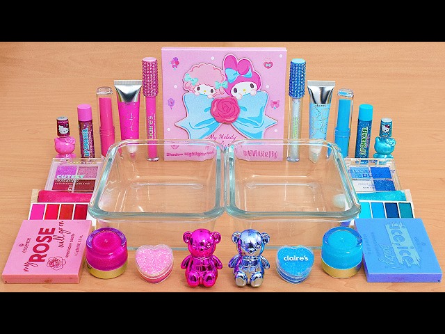 Lena Slime 1 Hour - Pink vs Blue - Mixing Makeup Eyeshadow Into Slime ASMR