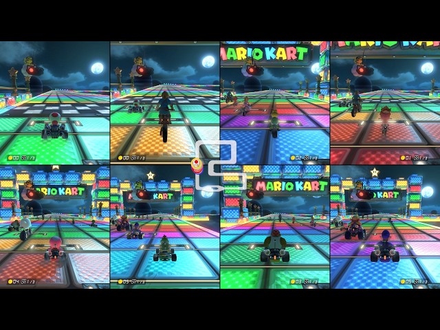 Mario Kart 8 Deluxe 8-Player Split Screen Gameplay! Switch 2 Update! Only Rainbow Roads!