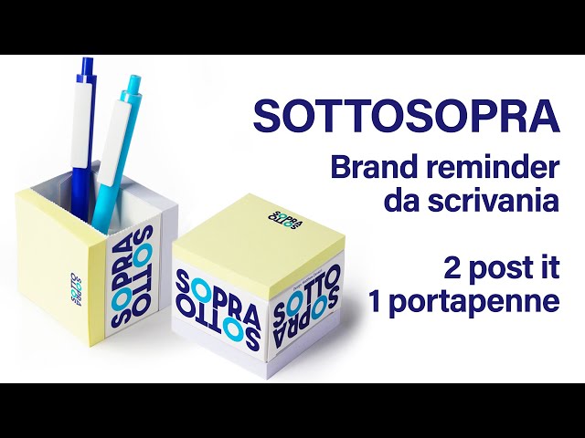 Sottosopra: brand reminder con 2 post-it e portapenne