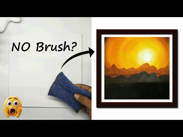 Use a dish-washing sponge to paint a sunset landscape | Acrylic paintings