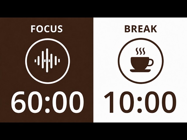 2 Hour Study Timer (60/10) With Brown Noise | ADHD & Exam Prep