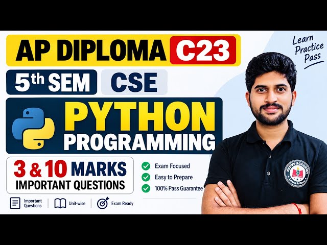 AP Diploma C23 5th Sem CSE Python Programming | 3 & 10 Marks Important Questions | Exam Preparation