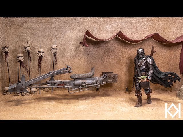 The Mandalorian Tatooine Diorama with Speeder Bike and Stormtrooper Heads