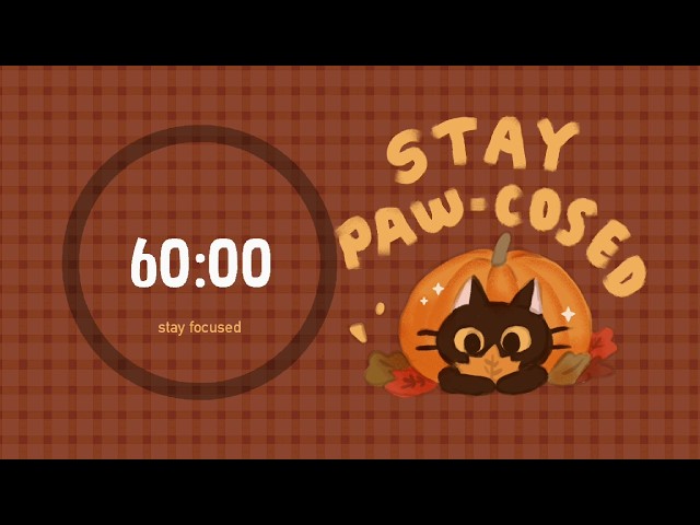 60 Minute Timer: 1 Hour Study with Cat 🍂 Autumn Jazzhop, No Mid Ads, No AI