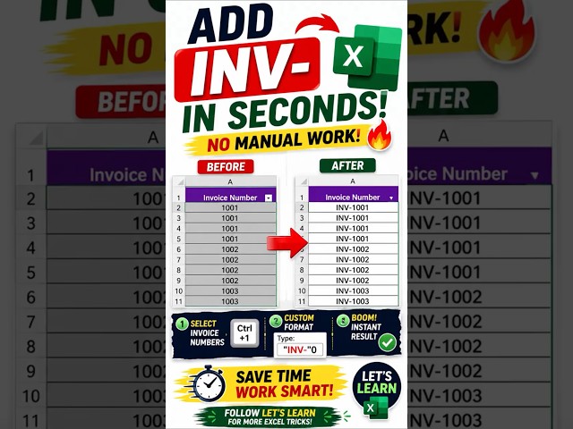 Don't type INV- manually, do this instead #excel #excelhacks #tutorial