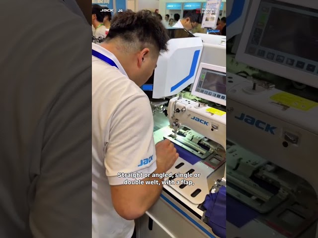 The JACK J6 is a fully-automatic, programmable pocket-welting machine that completes the entire pock
