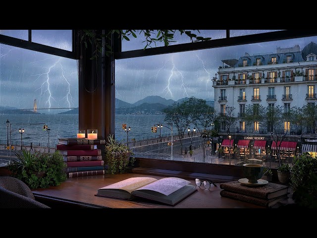 Cozy Rainy Study Room by the Sea 🌧️ Rain & Thunder Sounds for Focus, Relaxation, Study