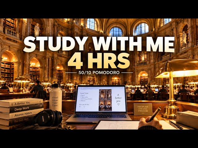 4 Hours At the Most Beautiful Library| Pomodoro 50/10 | Study with me no Music| Mindful Studying