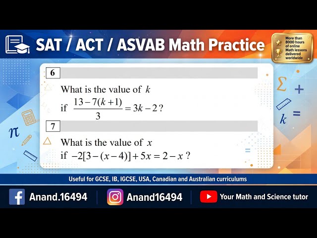 SAT/ACT MATH  PRACTICE ( SOLVING  LINEAR EQUATIONS )  #satprep  #sattutor #gcse #asmr #maths #gcse