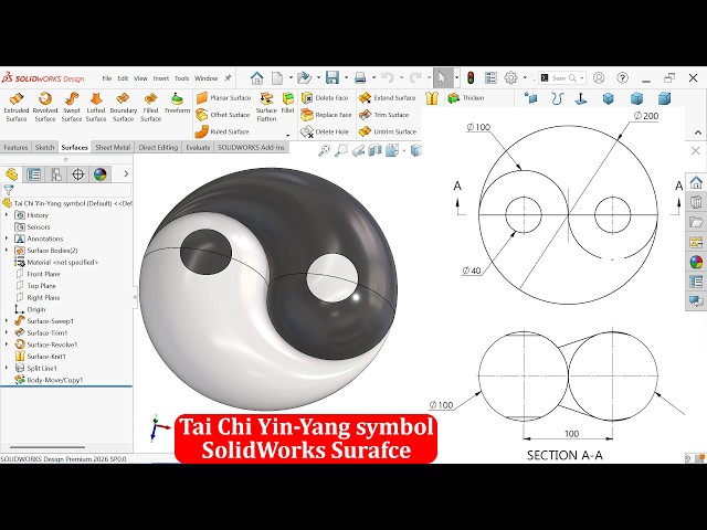 Tai Chi Yin-Yang symbol Modeling in SolidWorks Surface