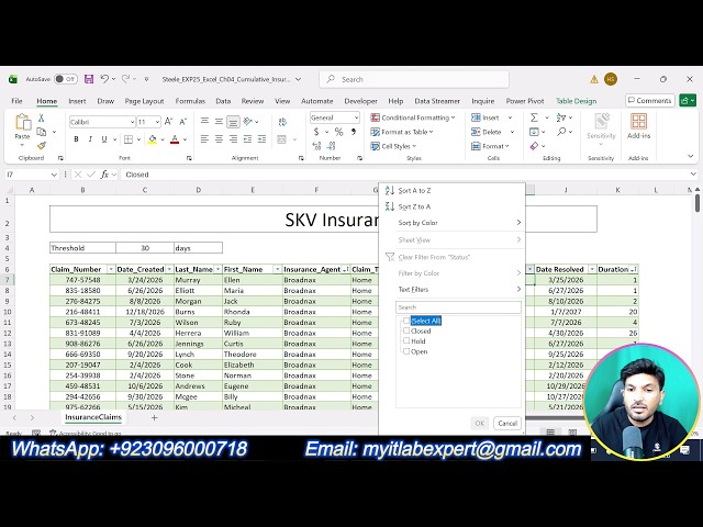 Exp25_Excel_Ch04_Cumulative - Insurance Claims | Excel Chapter 4 Cumulative Insurance Claims