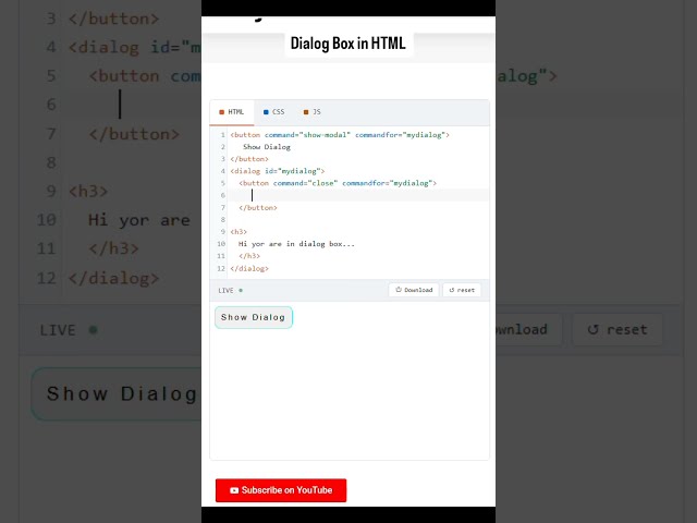 Dialog box in Html #htmltutorial #webdevelopment #webdesign #webdesigner #webdesign #viral #trebding