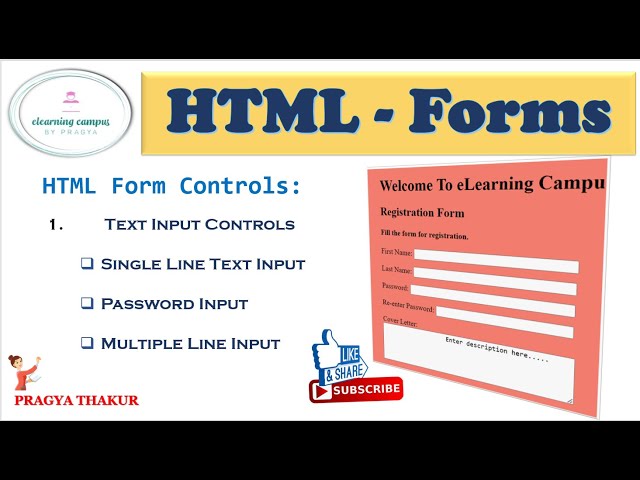 HTML Forms:   Text Input,  Single Line Input,  Password Input,  Multiple Line input