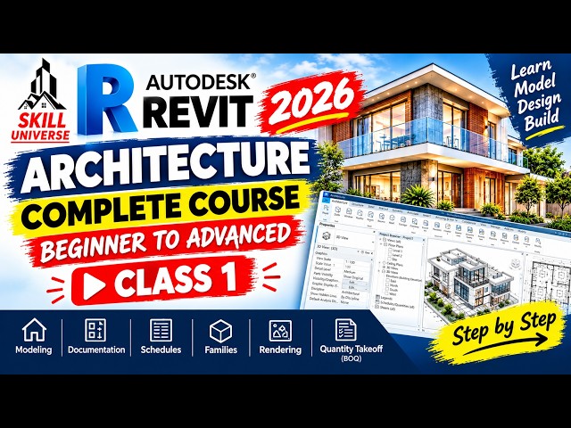 Revit Architecture Complete Course 2026 | Beginner to Advanced | Autodesk Revit Tutorial – Class 1