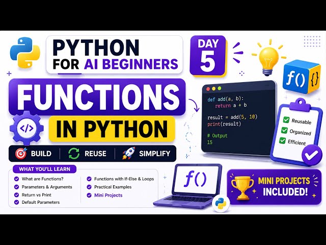 Python for AI Beginners | Day 5 | Functions in Python Made Easy + Mini Projects