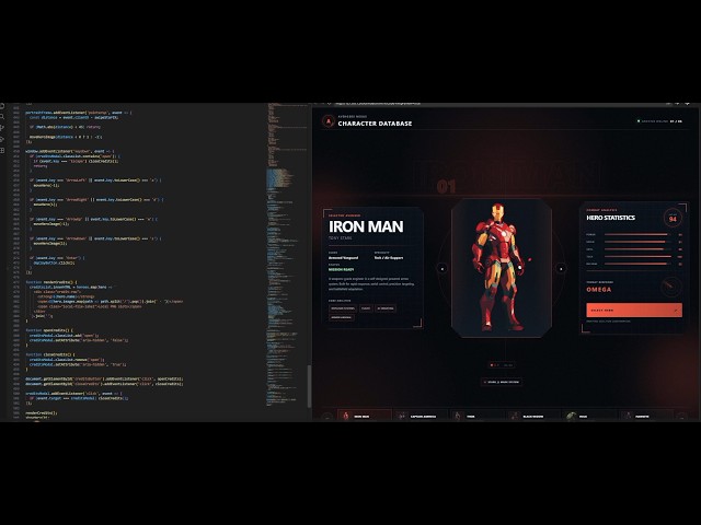 Coding Marvel Avengers Database using JavaScript | CSS | HTML