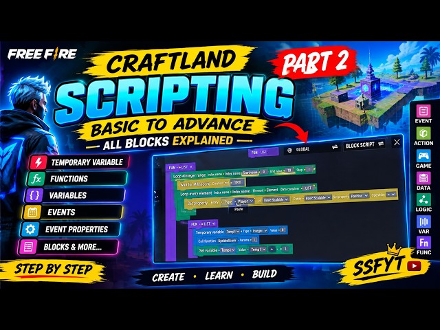 FREE FIRE CRAFTLAND SCRIPTING | BEGINNER TO ADVANCE SERIES #2 | COMPLETE BASIC SCRIPTING TUTORIAL