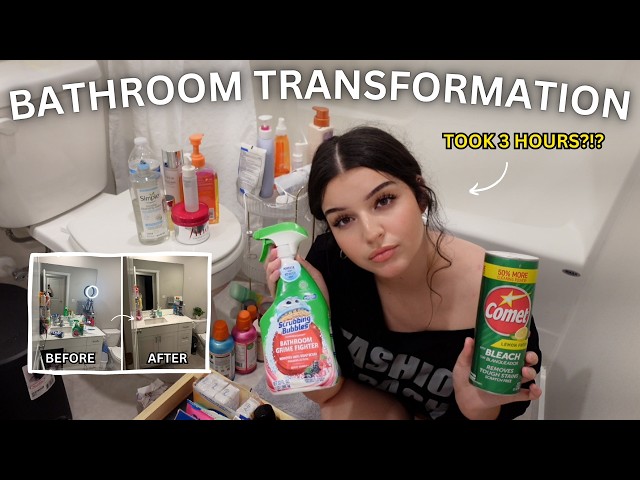 BATHROOM TRANSFORMATION🛁✨  *took me 3 hours*
