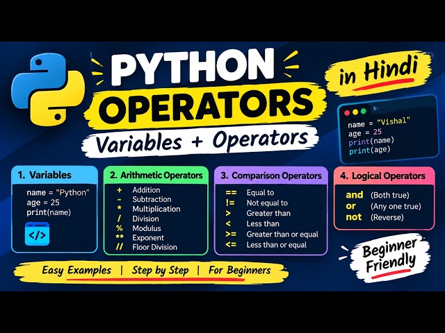 Python Operators Explained in Hindi | Variables, Arithmetic, Comparison & Logical Operators