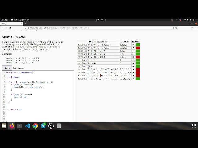 Codingjs (CodingBat)  Array-2 -- zeroMax  Javascript solution