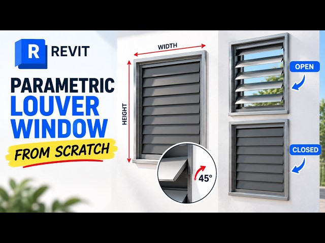 Revit Parametric Louver Window Family | Adjustable Size + Open/Close Blades